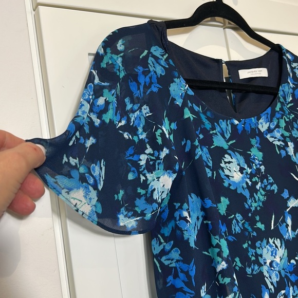 Jacques Vert Collection Blue Floral Chiffon Midi Cocktail Dress Size 10 - Picture 4 of 17
